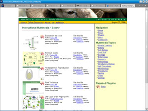screenshot of University of Alberta Biological Multimedia - audio links page