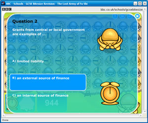 screenshot of bbc revision games for a variety of school subjects