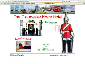 screenshot of Gloucester Place Hotel, London, splash home page to enter website