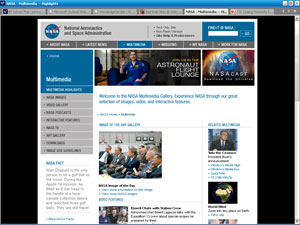 screenshot of NASA multimedia homepage